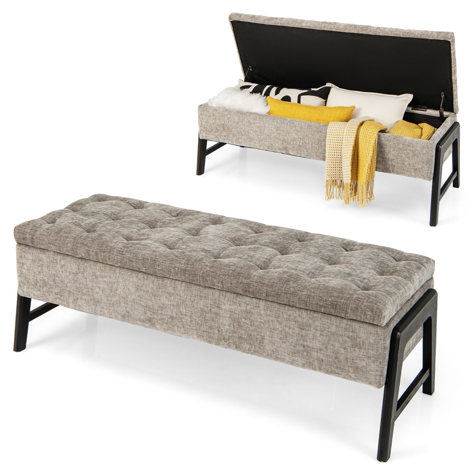 Modern Chenille Storage Bench Upholstered Tufted Ottoman Bench